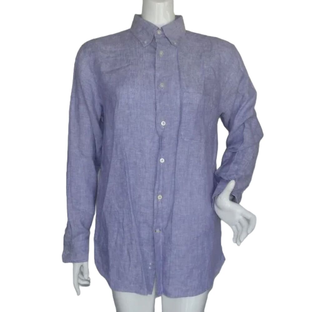 DANIEL CREMIEUX Linen Shirt, M, Purple, Long sleeves, Pocket, Button front